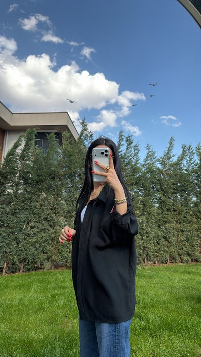 DÜŞÜK OMUZ OVERSIZE GÖMLEK SİYAH