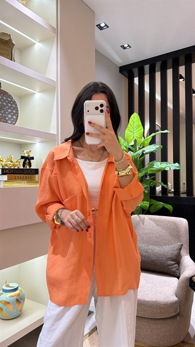 DÜŞÜK OMUZ OVERSIZE GÖMLEK TURUNCU