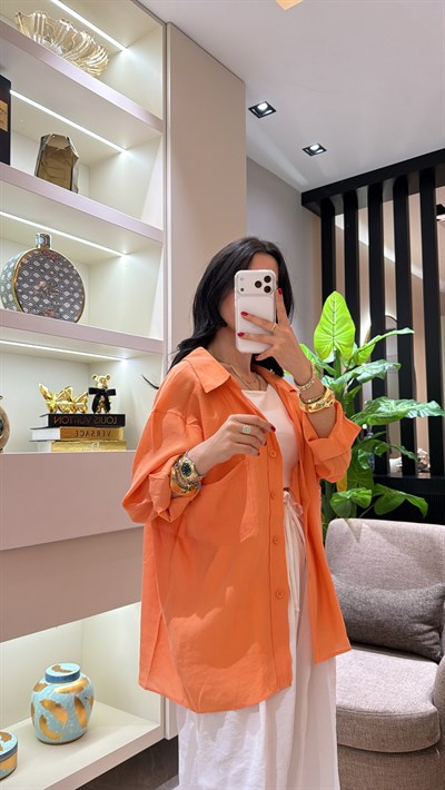 DÜŞÜK OMUZ OVERSIZE GÖMLEK TURUNCU