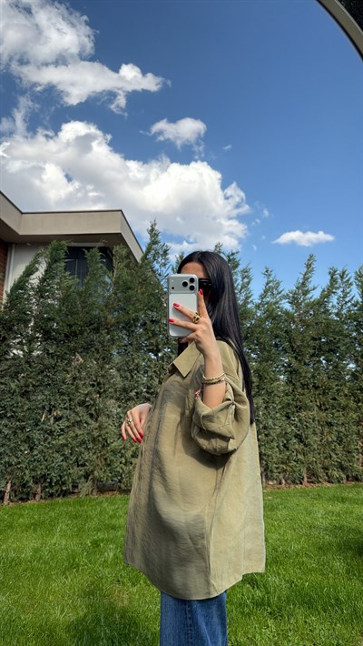 DÜŞÜK OMUZ OVERSIZE GÖMLEK YEŞİL