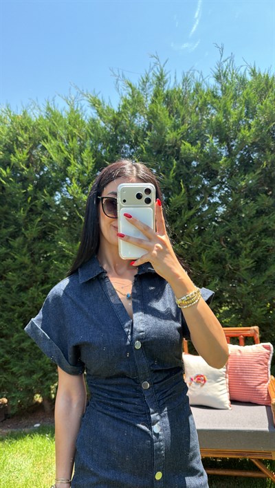 LACİ DENIM DRAPELİ ELBİSE