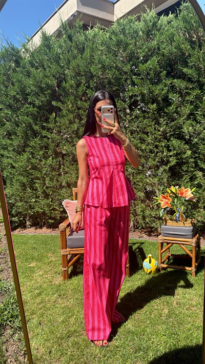 PEMBE ÇİZGİLİ BLUZ TAKIM