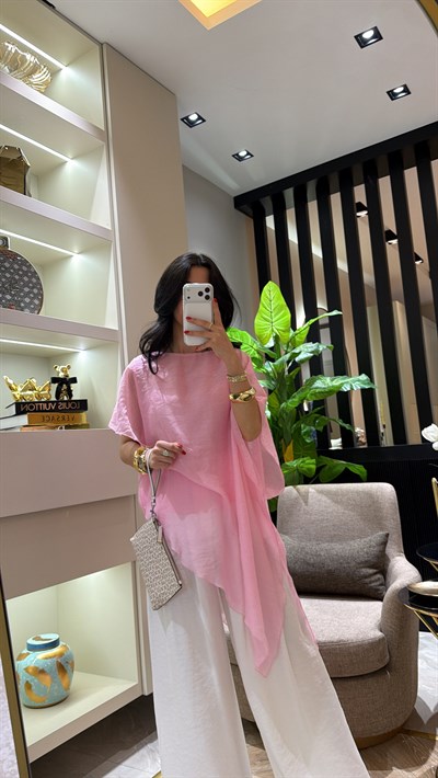 PEMBE PELERİNLİ BLUZ