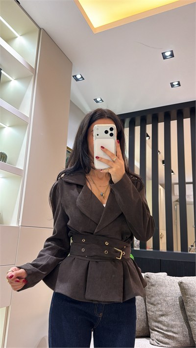 TASARIM KEMERLİ CEKET KAHVE