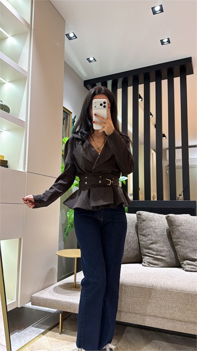 TASARIM KEMERLİ CEKET KAHVE