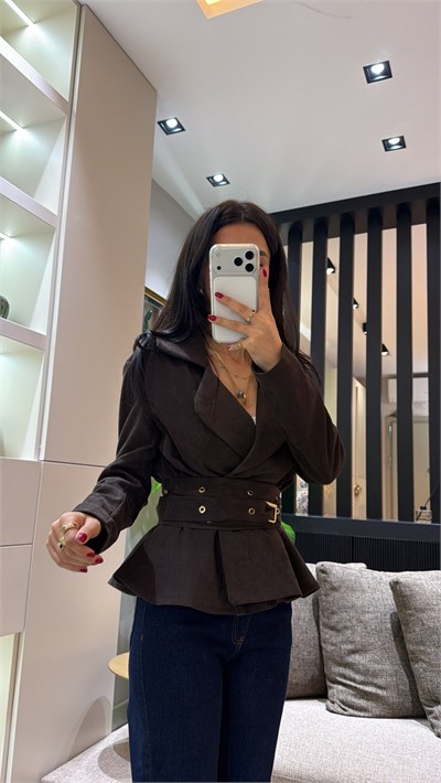 TASARIM KEMERLİ CEKET KAHVE