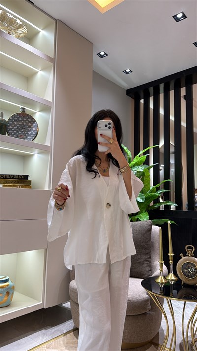 TEK DÜĞME TENCEL TAKIM BEYAZ