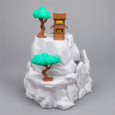 Dağ Evi ve Köprü Temalı Kablolu 3D PLA Dekoratif Şelale