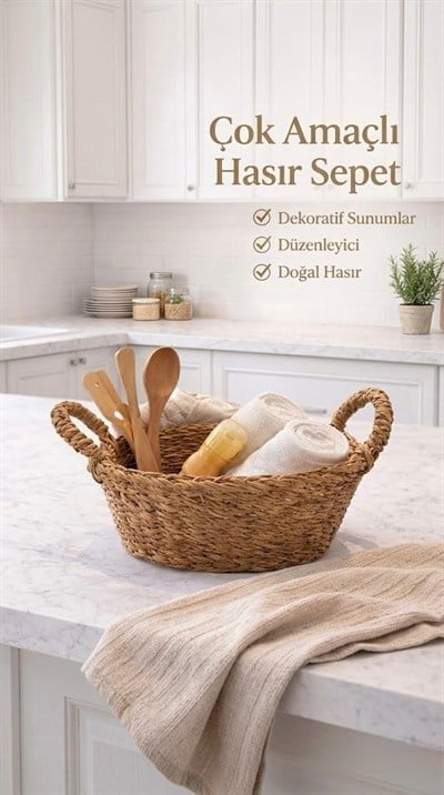 Natura Doğal Oval Hasır Organizer Sepet (28x22x11 cm)