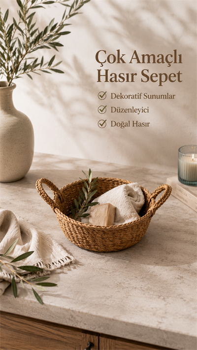Natura Doğal Yuvarlak Hasır Organizer Sepet (20x8 cm)