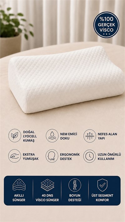 Norel Premium Ortopedik Visco Boyun Yastığı Çift Boyun Destekli 60x40x12/10 cm