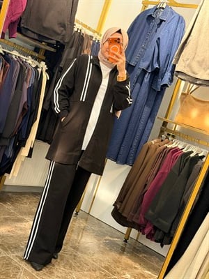 10767 Çizgili 3'lü Eşofman Takımı | Siyah