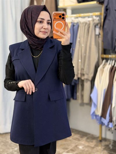 2085 Kemerli Double Yelek | Lacivert