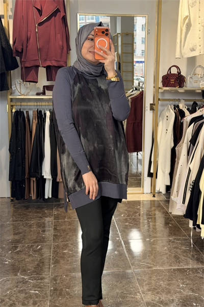 279 Fermuarlı İpek Cupra Tunik | Antrasit