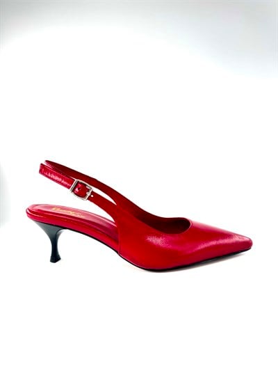  Hakiki Deri Kırmızı Arkası Açık Stiletto