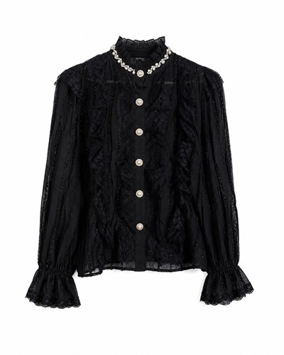 YALDIZLI İNCİ GÖMLEK SİYAH 
