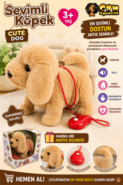 Sevimli Köpek Kablo Kumandalı Sesli Yürüyen Peluş Oyuncak Köpek