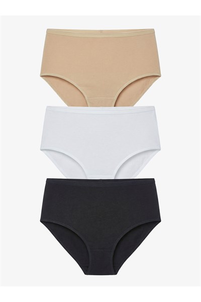 Kadın Külot 3lü Paket Essential 1577 - Beyaz Ten Siyah
