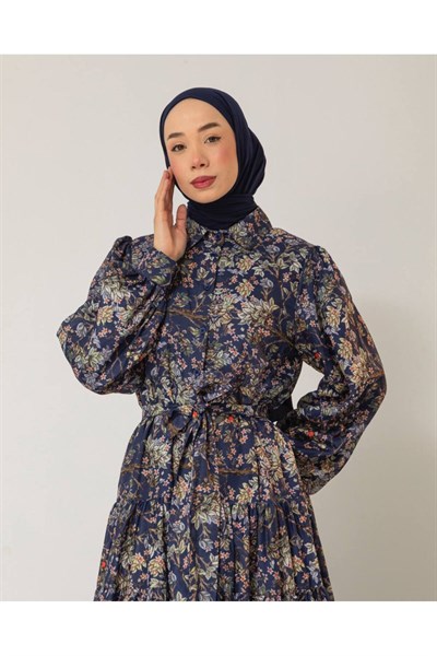 Kadın Çiçek Baskılı Astarlı Pamuklu Vintage Elbise