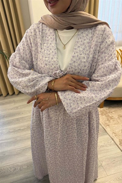 Kadın Çiçek Baskılı Uzun Pamuk Beyaz Muslin Elbise