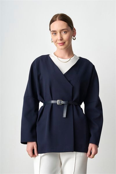 Kadın Kemerli Kimono Astarlı Şık Ceket