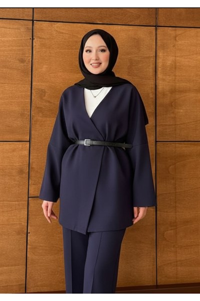 Kadın Kemerli Kimono Astarlı Şık Ceket