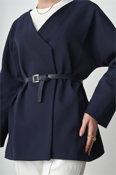 Kadın Kemerli Kimono Astarlı Şık Ceket