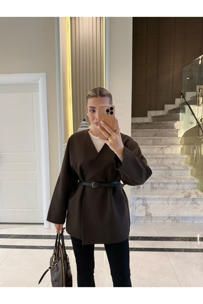 Kadın Kemerli Kimono Astarlı Şık Ceket