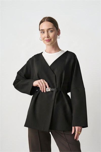 Kadın Kemerli Kimono Astarlı Şık Ceket