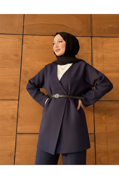 Kadın Kemerli Kimono Astarlı Şık Ceket