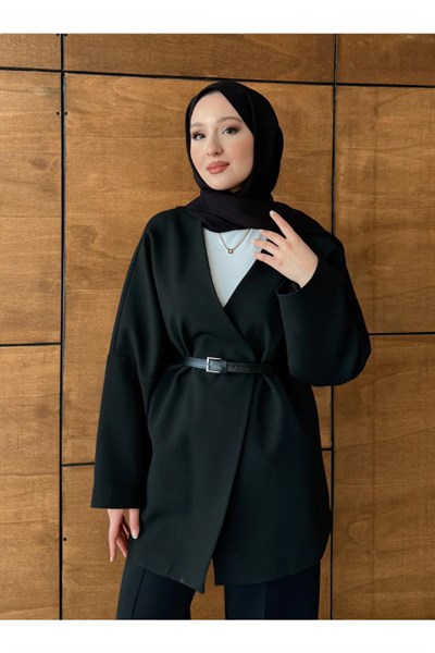 Kadın Kemerli Kimono Astarlı Şık Ceket