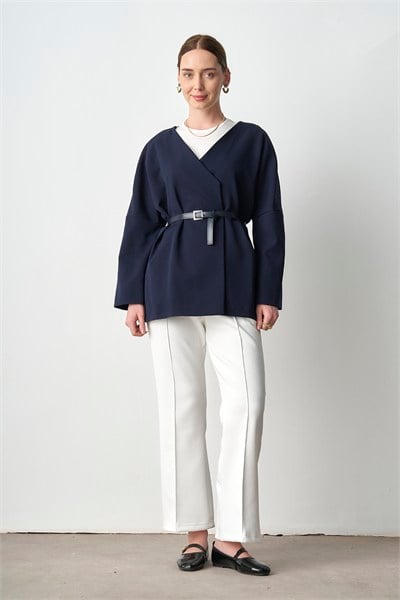 Kadın Kemerli Kimono Astarlı Şık Ceket