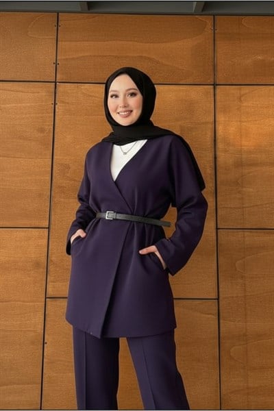 Kadın Kemerli Kimono Astarlı Şık Ceket