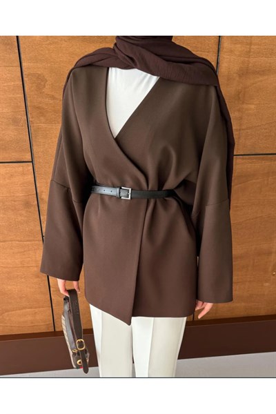 Kadın Kemerli Kimono Astarlı Şık Ceket