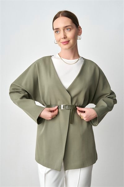 Kadın Kemerli Kimono Astarlı Şık Ceket