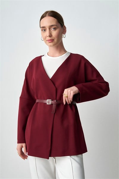Kadın Kemerli Kimono Astarlı Şık Ceket