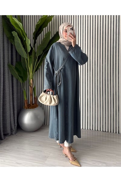 Kadın Kot Kimono Uzun Pardesü
