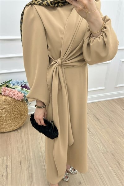 Kadın Önü Şal Detaylı Krep Tesettür Elbise