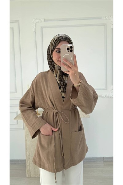Kadın Oversize Muslin Pamuklu Kimono Midi Tunik