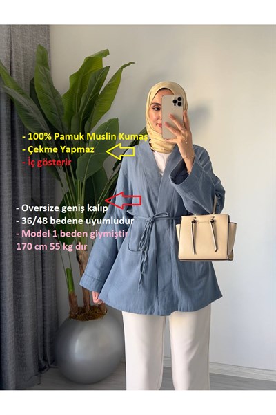 Kadın Oversize Muslin Pamuklu Kimono Midi Tunik