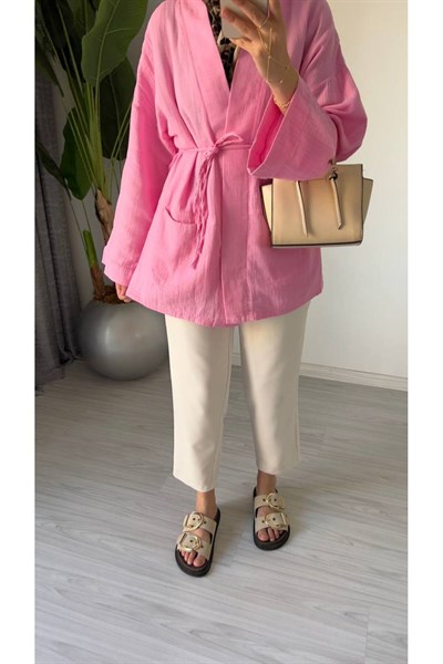 Kadın Oversize Muslin Pamuklu Kimono Midi Tunik
