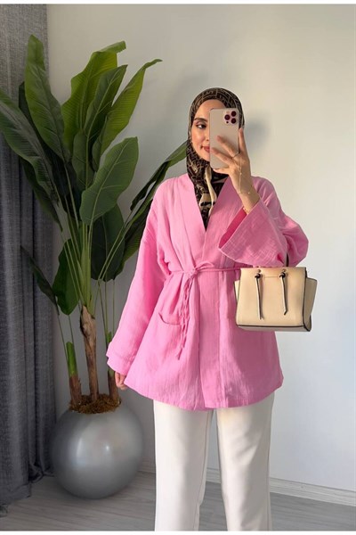 Kadın Oversize Muslin Pamuklu Kimono Midi Tunik