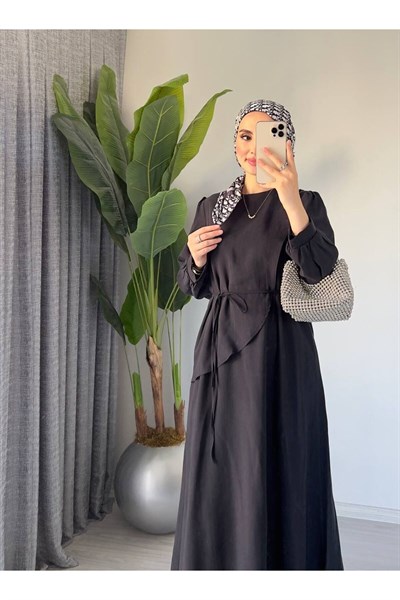 Kadın Şal Yaka Detayı Uzun Yazlık Bej Elbise