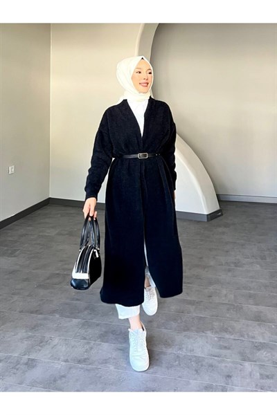 Kadın Uzun Maxi Boy Sakallı Triko Hırka