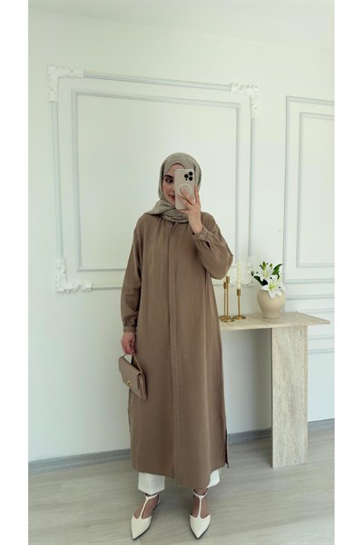 Kadın Uzun Yazlık Muslin İnce Tunik Bordo Pardesü