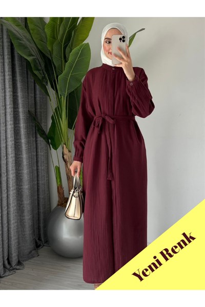 Kadın Uzun Yazlık Muslin İnce Tunik Bordo Pardesü