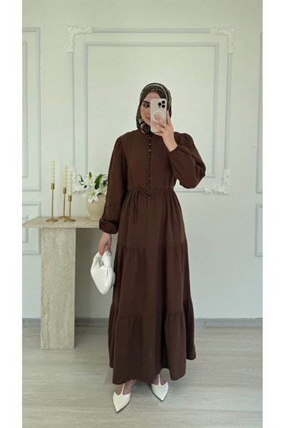 Molly Nelly Kadın Düğme Detaylı Uzun Muslin Elbise