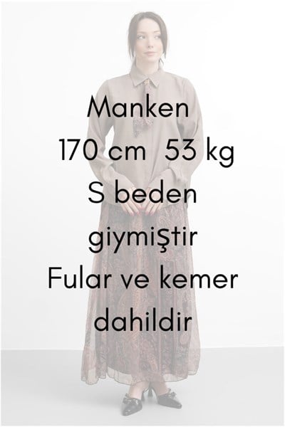 Molly Nelly Kadın Eteği Baskılı Fularlı Gömlekli Takım