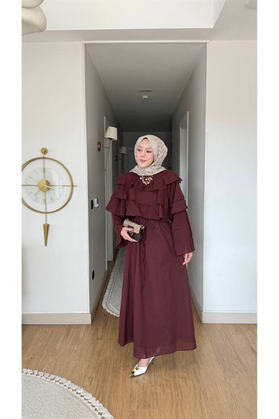 Molly Nelly Kadın Göğsü Fırfırlı Vual Elbise