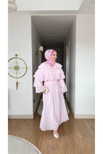 Molly Nelly Kadın Göğsü Fırfırlı Vual Elbise
